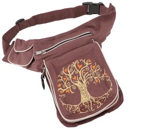 Stoff Sidebag & Hüfttasche, Goa Gürteltasche, Bauchtasche aus Nepal - Tree of Life Braun/beige, Uni - Erwachsene, Baumwolle, 28*20*4 cm, Festival- Bauchtasche Hippie