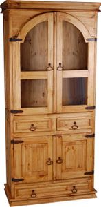 MiaMöbel Vitrine Mexico Möbel 88x190x46 cm Landhausstil Glas Massivholz Pinie Honig