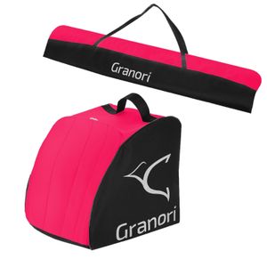 Granori Skitasche / Skisack + Skischuhtasche Kombi-Set für 1 Paar Skischuhe & Skier bis 160 cm in neonrot-schwarz