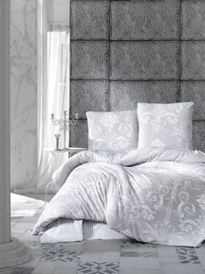 Bettwäsche 135x200 cm 4 teilig Set. grau/weiß baumwolle bettbezug, weiß barock und gestreift muster,  Alone V1