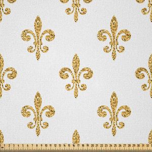 ABAKUHAUS Fleur De Lis Microfaser Stoff als Meterware , Weinlese-stilisierte europäische Lilien-aristokratischer würdiger majestätischer Kunstdruck, 10 M (230 x 1000 cm), Gelb weiss