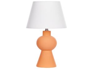 BELIANI Tischlampe Orange und Weiß Keramik Vasenform 48 cm Stoffschirm Trommelform Empireform Kabel mit Schalter Modern Skandi Schlaf- u. Wohnzimmer