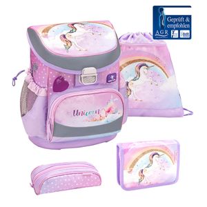 Belmil Schulranzen Set MINI FIT 2023 Rainbow Unicorn (Motiv: Einhorn) für Mädchen ab 1. Klasse Grundschule Einschulung