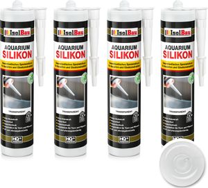 Isolbau Aquarium Silikon 4 x 300 ml Transparent - Dauerelastisches Spezial-Silikon für Aquarien & Glaskonstruktion - Für Innen- & Außenbereich – Kartusche