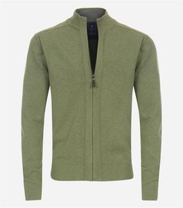 REDMOND Casual Herren Strickjacke Langarm Stehkragen Reißverschluss Regular Fit Baumwolle Olivgrün meliert L