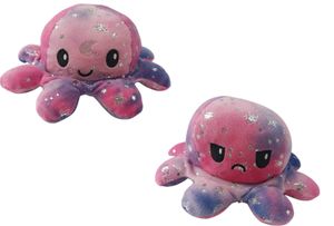 Oktopus XXL Kuscheltier Reversible Octopus Plüschtier Flip Oktopus Spielzeug Kinder Erwachsene Glitzer Sterne (Glitzer Sterne Lila Blau 20 cm)