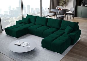 BroMARKT Ecksofa NUBES mit Schlaffunktion Bettkasten Kissen Couch Sofa U-Form, Grün