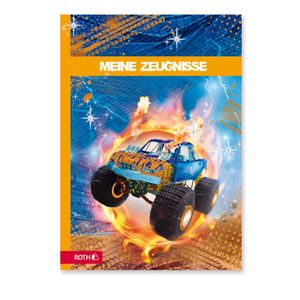 ROTH Zeugnismappe Monstertruck mit Folieneffekt - mit 10 A4 Klarsichthüllen, dokumentenecht -Dokumentenmappe