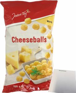Jeden Tag Cheeseballs Pikant würziger Mais Snack mit Käsegeschmack (150g Packung) + usy Block