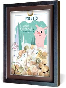 aFFa frames My Piggy Bank Spardose, 3D Bilderrahmen zum Befüllen, Geldgeschenke Verpackung für Auto, Haus, Geburtstag, mit Acrylglasfront, aus Holz, 32x42x2,5cm, Braun, Rahmen Geschenk Muster