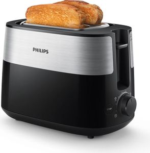 Philips Daily Collection Toaster, 2 Toastschlitze, Brötchenaufsatz, 8 Stufen, Auftaufunktion, Schwarz (HD2516/90)