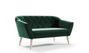 GUTTO Sofa 2 Sitzer Velour-- KARO -- Gruen Sitzbank aus Samt hohe Holzfüße Sofa im skandinavischen Stil - schöne, moderne Steppung