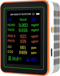 miernik jakości powietrza 10 w 1 PM2.5 PM10 CO CO2 TVOC HCHO AQI Tester temperatury, wilgotności i widoku krzywej Urządzenie do pomiaru CO2 z 2,8-calowym kolorowym wyświetlaczem TFT Detektor dwutlenku węgla