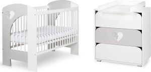 Babybett Gitterbett Kinderbett höhenverstellbar mit Matratze Schlupfsprossen Kommode MIT Schubladen Klamotenschrank Kinderzimmer NELI HERTZ 120x60 KMbaby