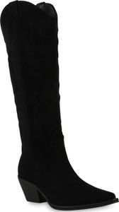 VAN HILL Damen Leicht Gefütterte Cowboystiefel Stiefel Stickereien Schuhe 839869, Farbe: Schwarz, Größe: 39