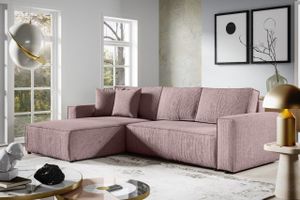 MEBLITO Ecksofa Big Sofa mit Schlaffunktion Bento L Form Couch Sofagarnitur Seite: Links  Rosa (Poso 27)