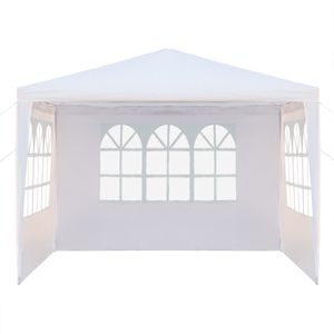 FCH 3 x 3 m Garten Pavillon mit 3 Seitenteilen tragbares wasserdichtes Zelt Partyzelt mit Spiralschläuchen, weiß