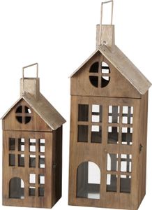 2tlg Set Laterne Marling braun Teelichthaus Windlicht Kerzenhalter Weihnachten