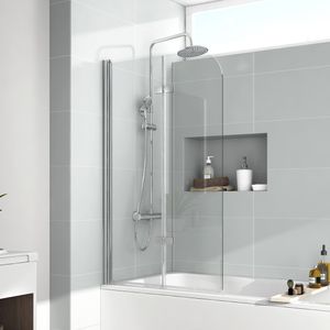 EMKE Duschabtrennung 120x140cm Faltwand für Badewanne Badewannenaufsatz Duschwand aus 6mm NANO Easy Clean GLAS