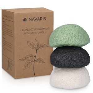 Navaris 3x Konjac Schwamm - Gesichtsschwamm Reinigungsschwamm - Schwämme für unreine normale sensible Haut - vegan pH-neutral natürlich - 3 Stück