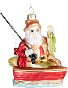 BRUBAKER Angler Weihnachtsmann mit Angel und Fisch Weihnachtskugel aus Glas - Handbemalt - Christbaumschmuck Lustig - Figuren