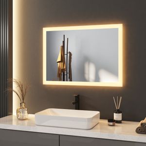Meykoers LED Badspiegel Badezimmerspiegel mit Beleuchtung Warmes Licht 50x70cm Wandschalter Minimalistischer Design Spiegel