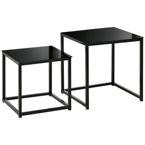 HOMCOM Beistelltisch 2er-Set, Couchtisch-Set, Kaffeetisch mit Glastischplatte, Quadratischer Sofatisch Satztisch für Schlafzimmer, Wohnzimmer, Stahl, Schwarz