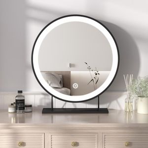 Heilmetz lusterko do makijażu z oświetleniem Φ48cm Czarne lusterko kosmetyczne LED Lusterko stołowe 3 kolory światła Ciepła biel/Neutralna/Zimna biel(Możliwość ściemniania 3000-6500K)Dotykowe Heilmetz lusterko do makijażu z oświetleniem Φ48cm Czarne lusterko kosmetyczne LED Lusterko stołowe 3 kolory światła Ciepła biel/Neutralna/Zimna biel(Możliwość ściemniania 3000-6500K)Dotykowe