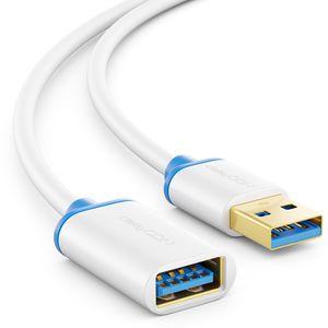 deleyCON 3,0m USB 3.0 Super Speed Verlängerungskabel - USB A-Stecker zu USB A-Buchse - USB 3.0 Super Speed Technologie bis zu 5 Gbit/s - Weiß/Blau
