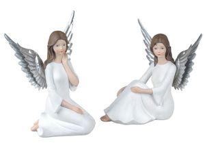 2er Set Engel mit Metallflügel | sitzend | Weihnachtsengel Dekofigur | 19x16 cm | Weihnachten