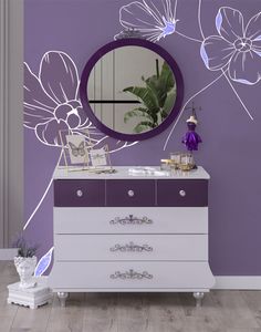 ANASTASIA LILA Kommode Kinderkommode lila / weiß