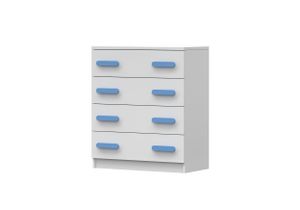 Kommode Sideboards Highboard für das Kinderzimmer 80cm Weiß/Weiß mit 4 Schubladen und blaue Griffe Jonas 02