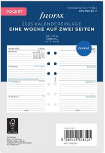 FILOFAX Kalendereinlage 2025 - POCKET - 1 Woche = 2 Seiten - weiss deutsch - 25-68240
