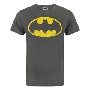 Batman Herren Distressed Logo T-Shirt NS5137 (S) (Anthrazit)