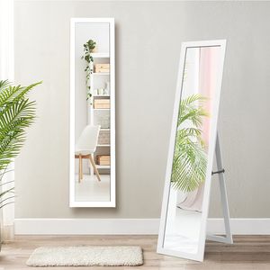 Ganzkörperspiegel 2 in 1, Standspiegel & Wandspiegel, Garderobenspiegel mit Holzrahmen, freistehend, für Schlafzimmer & Wohnzimmer & Geschäft (Weiß)