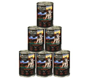 Dehner Wild Nature Hundefutter Hochmoor, Nassfutter getreidefrei / zuckerfrei, für ausgewachsene Hunde, Ente, 6 x 400 g Dose (2.4 kg)