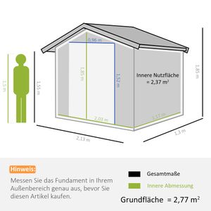 Outsunny Gerätehaus mit Fundament Geräteschuppen Gartenhaus Garten Schuppen Metall Kohlegrau 213 x 130 x 185 cm