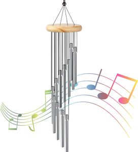 Mehrröhren Windspiele mit 12 Rohren aus Aluminiumlegierung, Metall Windspiele für den Außenbereich, Heimdekoration, Terrasse, Silber
