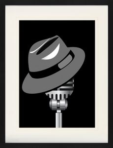 Musik Gerahmtes Poster Für Fans Und Sammler - Fedora Hut Und Mikrofon (80 x 60 cm)