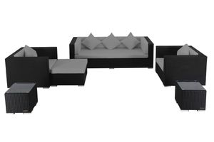 OUTFLEXX Loungemöbel-Set, schwarz, Polyrattan, für 6 Personen, wasserfeste Kissenbox