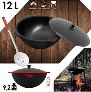 Gusseisen Kasan 12L rund NAMANGAN Deckel Campingtopf Kazan WOK Kessel Camping BBQ Asia Schaumkelle