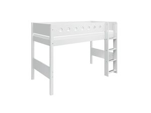 White Mittelhohes Bett mit senkrechter Leiter 90x200 cm Weiß, Matratze:mit