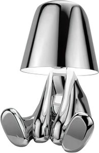 Nachttischlampe mit Touch Steuerung, Dekorative Thinker Statue LED Schreibtischlampe, USB Aufladung 3 Helligkeitsstufen Dimmbare Tischlampe（silver A）