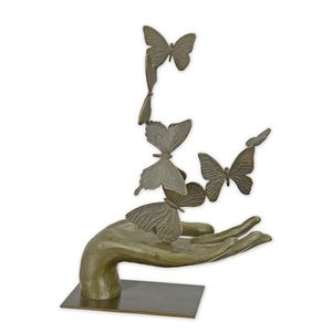 Deko Bronzefigur Skulptur Bronze Hand mit Schmetterlinge 33,5 cm