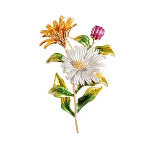 Brosche Pin Chrysanthemenstrauß bemalt Schmuck vergoldet langlebig Brosche Kleidung Dekor-Mehrfarbig
