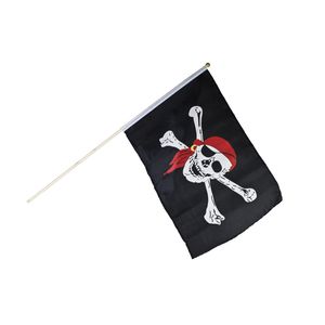 BestSaller 1525 Piraten Fahne / Flagge 46x30cm mit Holzstab, mit Totenkopf, schwarz