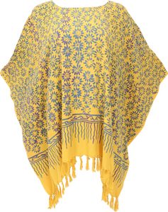 Poncho, Tunika, Strandkleid, Batik Kaftan, Damen Übergröße - Gelb, Viskose, Blusen & Tunikas