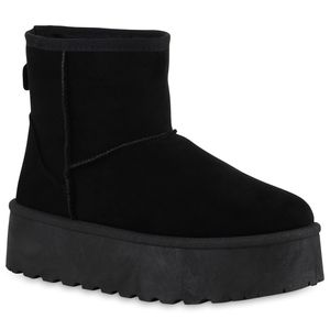 VAN HILL Damen Warm Gefüttert Winter Boots Stiefeletten Profil-Sohle Schuhe 840783, Farbe: Schwarz, Größe: 37