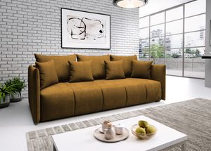 FURNIX Sofa ASVIL 3-Sitzer Schlafsofa Couch mit Schlaffunktion Bettkasten Gold Braun MH 48