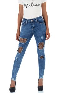 Malucas Damen Jeans High Waist Hose, Größe:36, Farbe:Blau